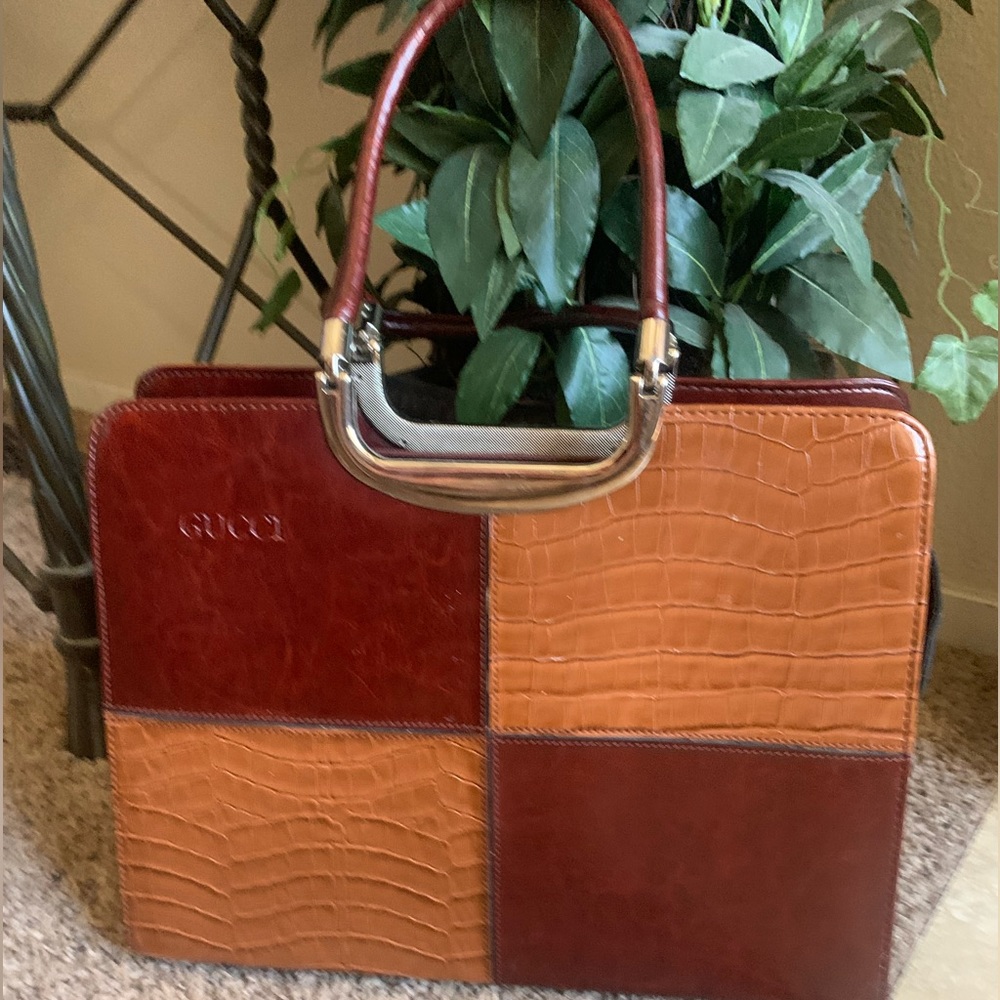 Vintage Gucci tote bag . Beautiful two toned brown leather , silver hardware